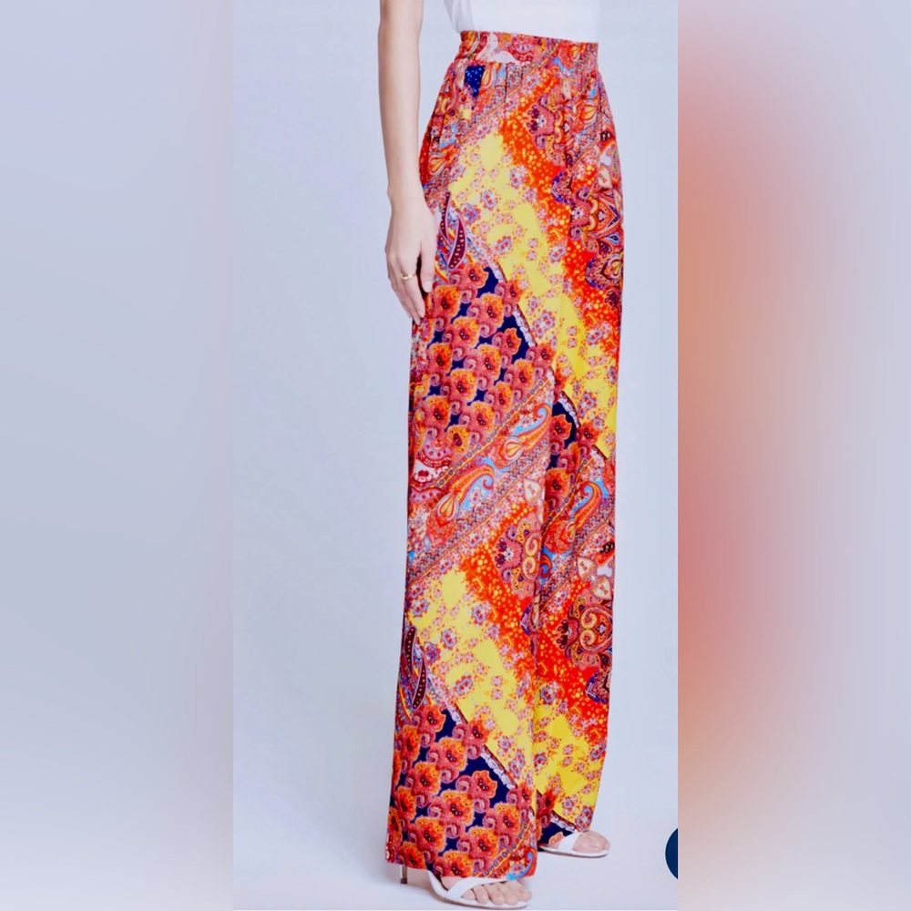 L'AGENCE-  Lillian-Multicolor Paisley Scarf Wide-Leg Pants - Picture 4 of 14